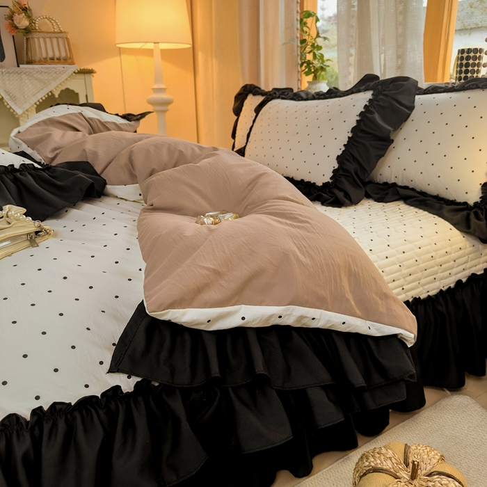 91家纺网 家纺一手货源 找家纺 云木里 2026新款古法水洗棉印花床盖四件套 小波点