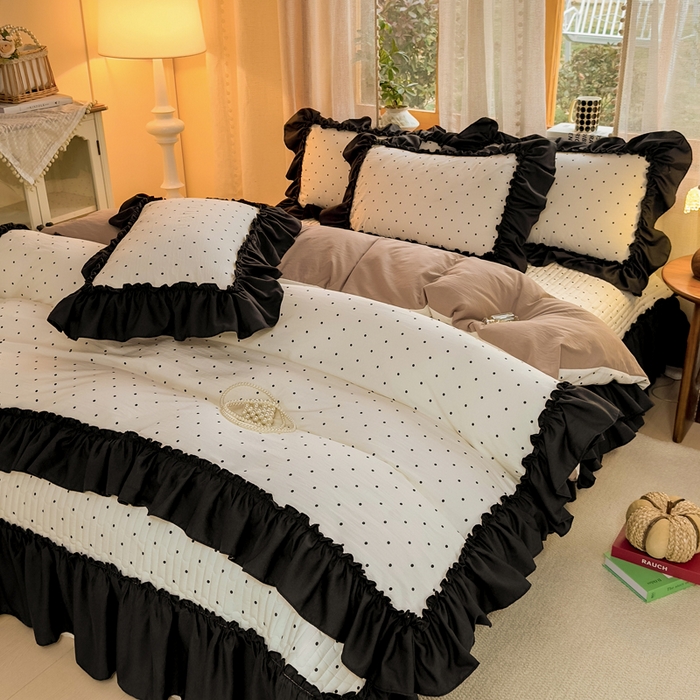 91家纺网 家纺一手货源 找家纺 云木里 2026新款古法水洗棉印花床盖四件套 小波点