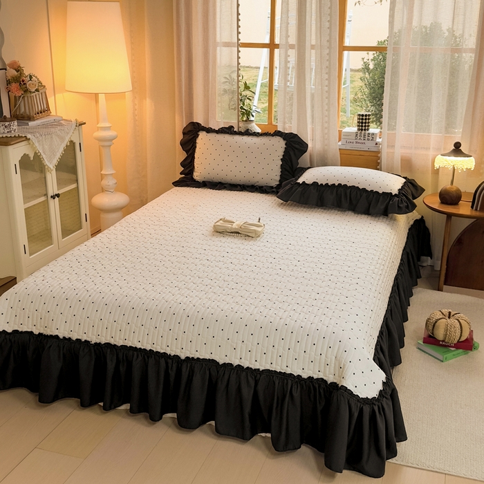 91家纺网 家纺一手货源 找家纺 云木里 2026新款古法水洗棉印花床盖四件套 小波点