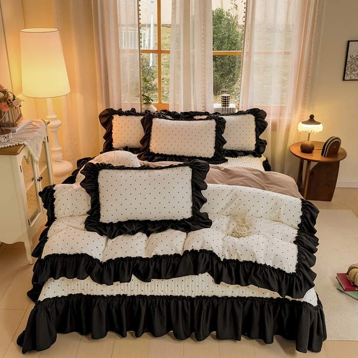 91家纺网 家纺一手货源 找家纺 云木里 2026新款古法水洗棉印花床盖四件套 小波点