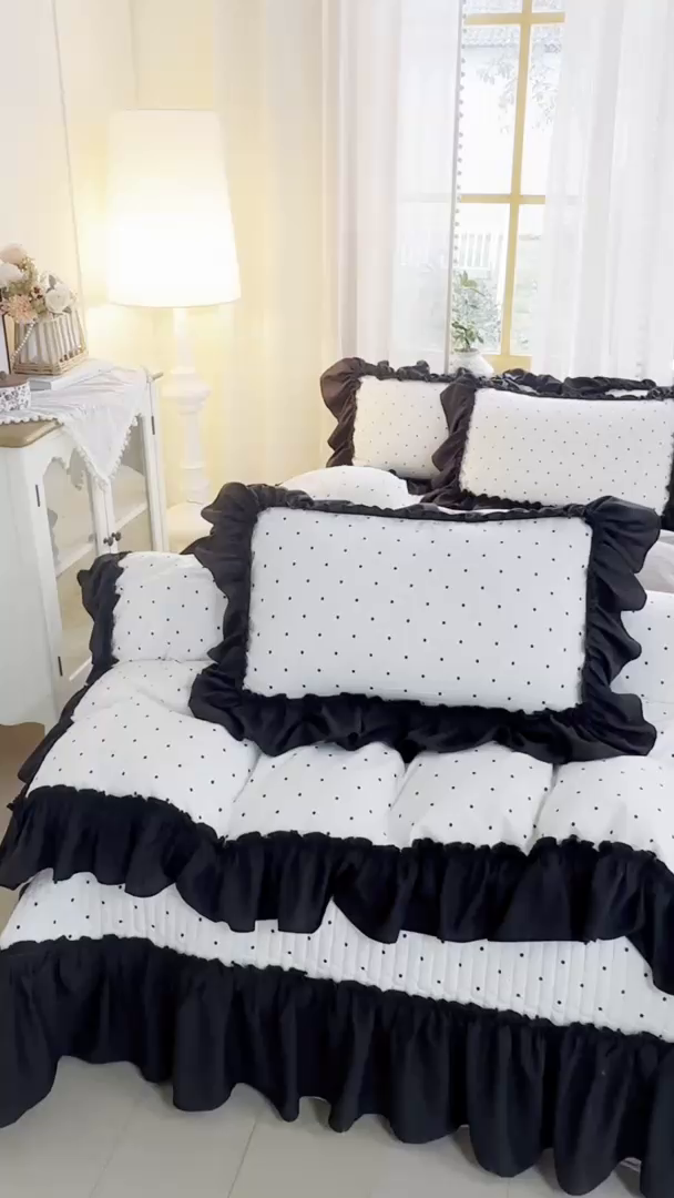 91家纺网 家纺一手货源 找家纺 云木里 2026新款古法水洗棉印花床盖四件套 小波点