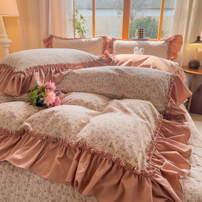 91家纺网 家纺一手货源 找家纺 云木里 2026新款古法水洗棉印花床盖四件套 星河入梦