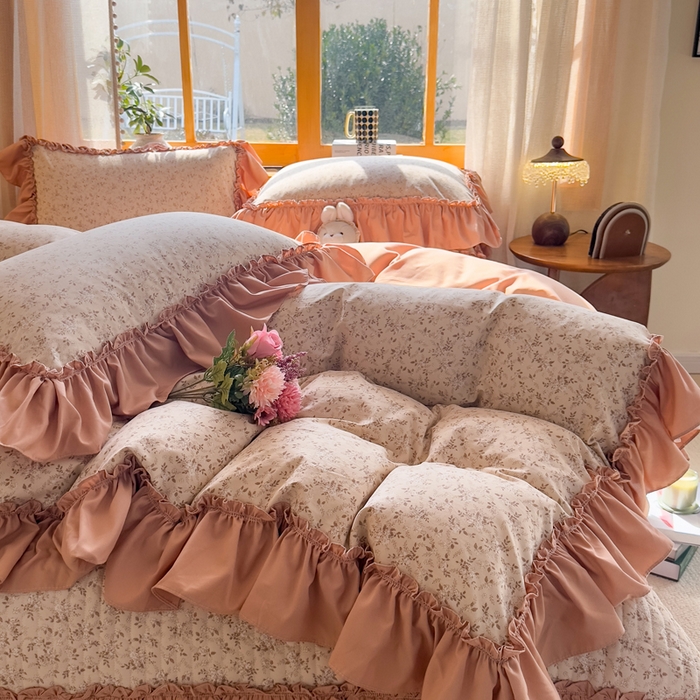 91家纺网 家纺一手货源 找家纺 云木里 2026新款古法水洗棉印花床盖四件套 星河入梦