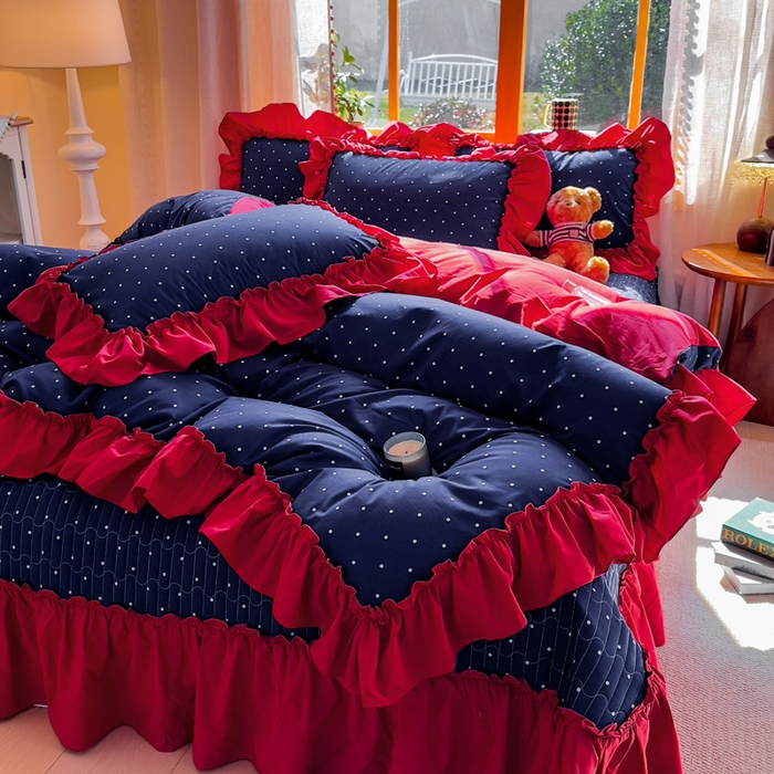 云木里 2026新款古法水洗棉印花床盖四件套 一点点蓝