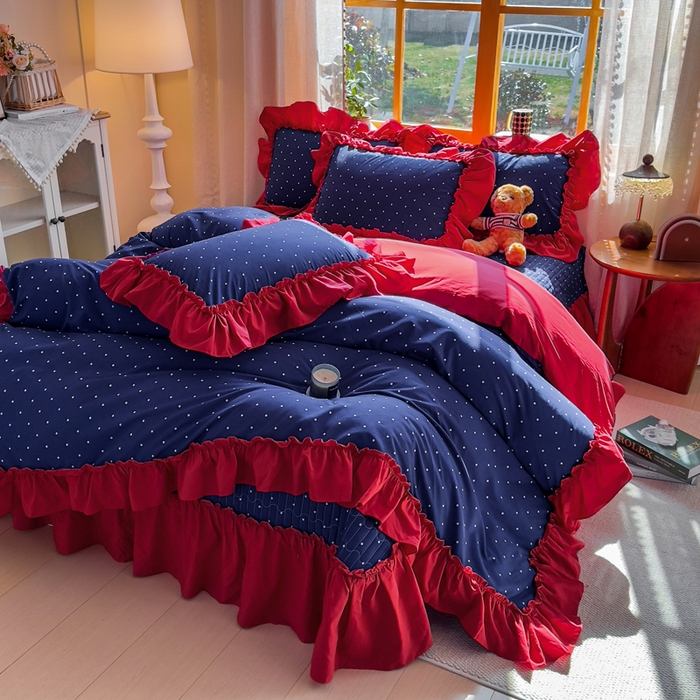 91家纺网 家纺一手货源 找家纺 云木里 2026新款古法水洗棉印花床盖四件套 一点点蓝