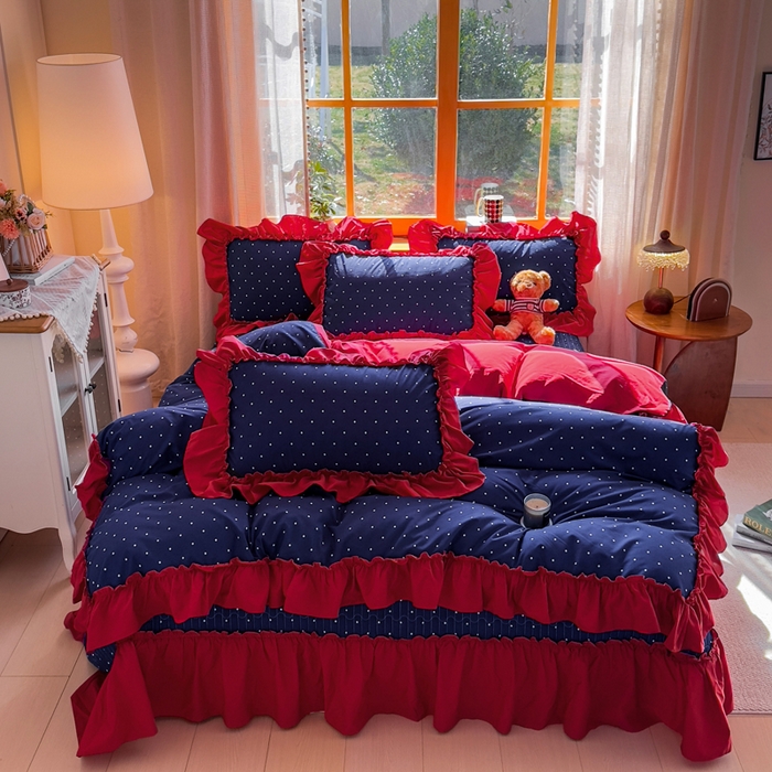 91家纺网 家纺一手货源 找家纺 云木里 2026新款古法水洗棉印花床盖四件套 一点点蓝