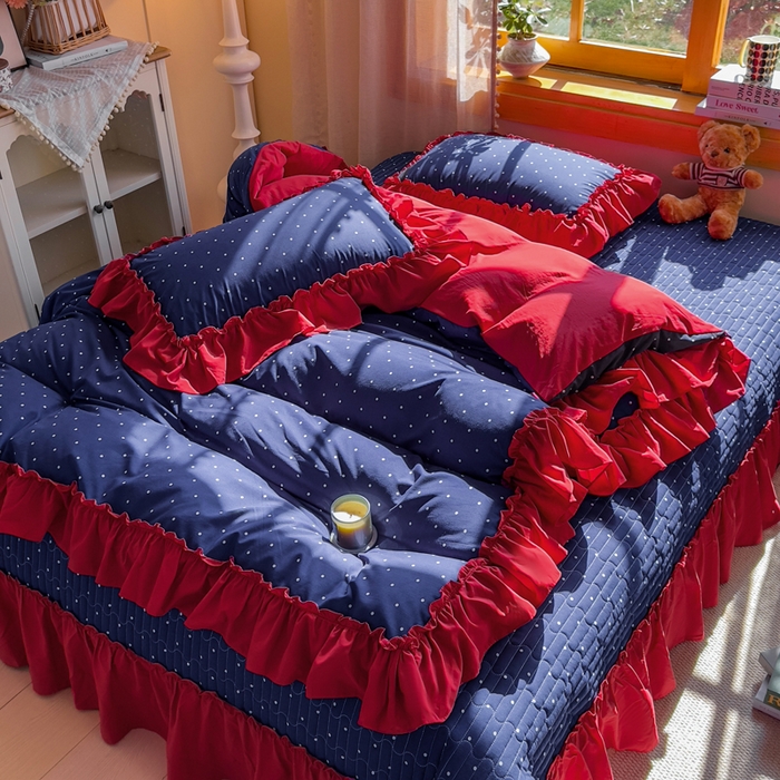 91家纺网 家纺一手货源 找家纺 云木里 2026新款古法水洗棉印花床盖四件套 一点点蓝