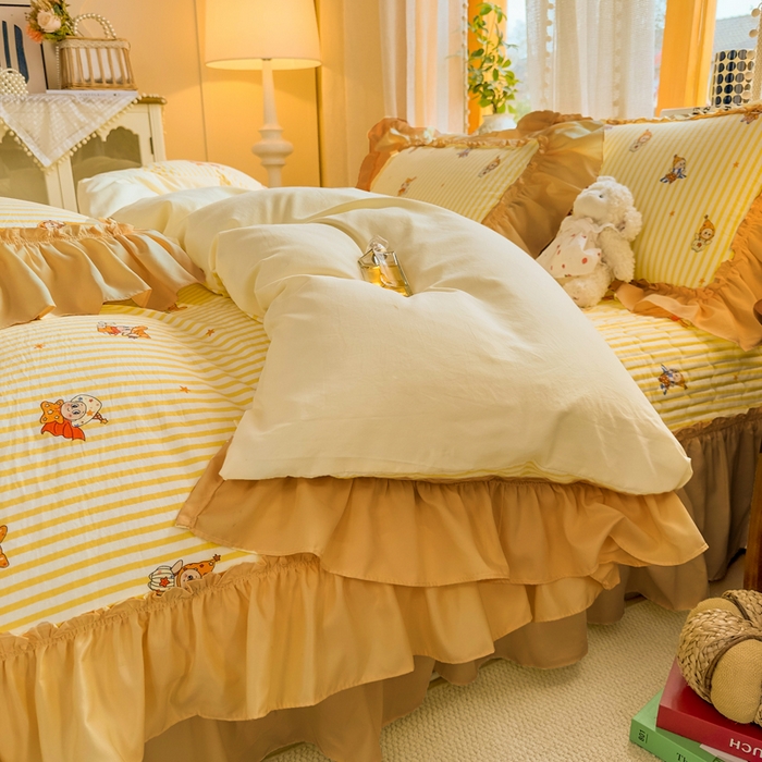 91家纺网 家纺一手货源 找家纺 云木里 2026新款古法水洗棉印花床盖四件套 月亮人