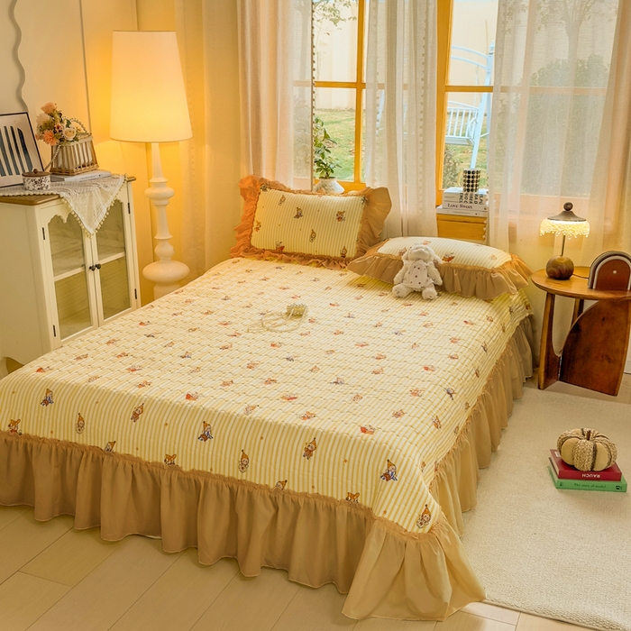 91家纺网 家纺一手货源 找家纺 云木里 2026新款古法水洗棉印花床盖四件套 月亮人