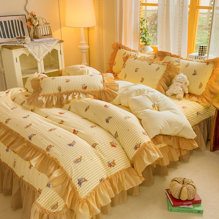 91家纺网 家纺一手货源 找家纺 云木里 2026新款古法水洗棉印花床盖四件套 月亮人