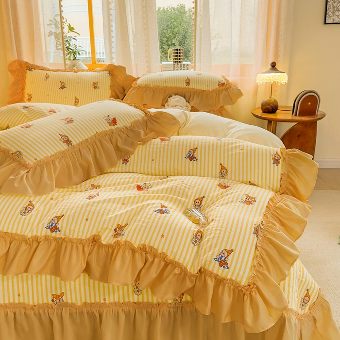 91家纺网 家纺一手货源 找家纺 云木里 2026新款古法水洗棉印花床盖四件套 月亮人