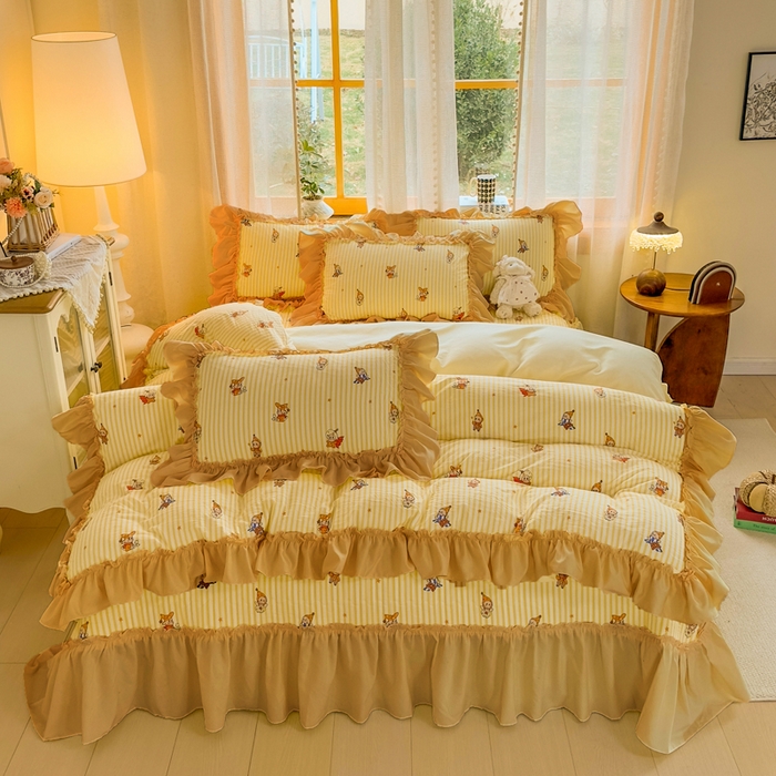 91家纺网 家纺一手货源 找家纺 云木里 2026新款古法水洗棉印花床盖四件套 月亮人