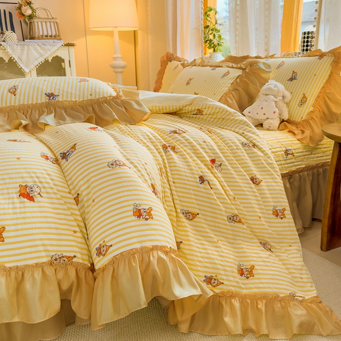 91家纺网 家纺一手货源 找家纺 云木里 2026新款古法水洗棉印花床盖四件套 月亮人