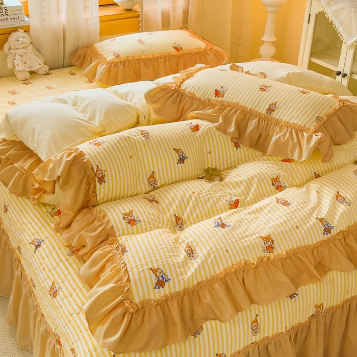 91家纺网 家纺一手货源 找家纺 云木里 2026新款古法水洗棉印花床盖四件套 月亮人