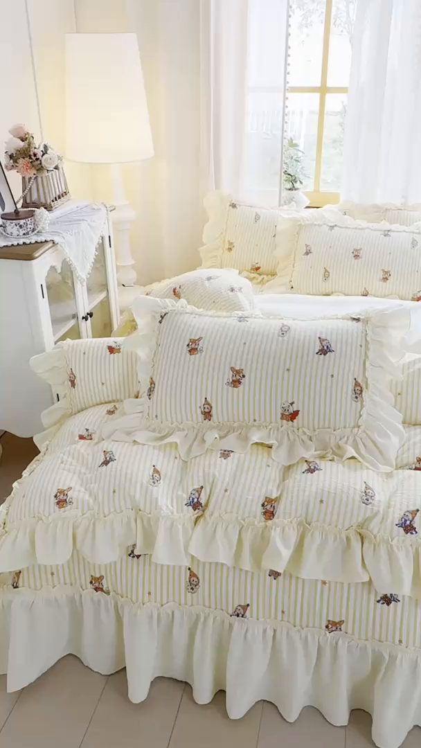 91家纺网 家纺一手货源 找家纺 云木里 2026新款古法水洗棉印花床盖四件套 月亮人