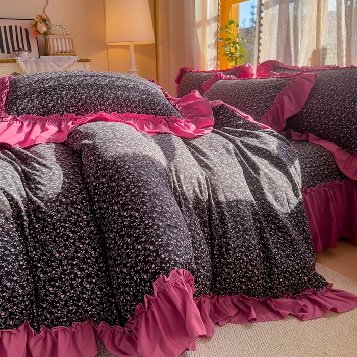 91家纺网 家纺一手货源 找家纺 云木里 2026新款古法水洗棉印花床盖四件套 知否