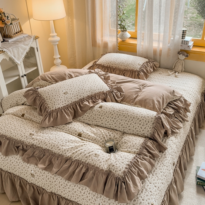 91家纺网 家纺一手货源 找家纺 云木里 2026新款古法水洗棉印花床盖四件套 织梦时空