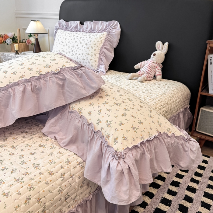 91家纺网 家纺一手货源 找家纺 云木里 2026新款古法水洗棉印花床盖四件套 紫苏-黄