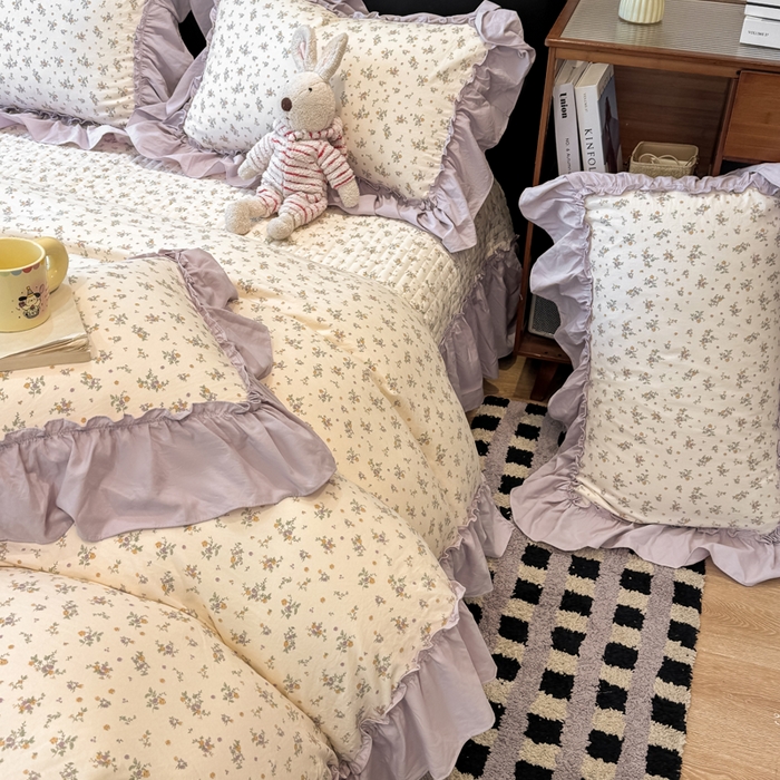 91家纺网 家纺一手货源 找家纺 云木里 2026新款古法水洗棉印花床盖四件套 紫苏-黄