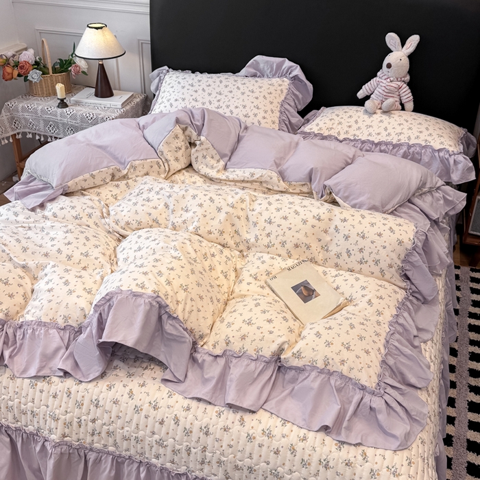 91家纺网 家纺一手货源 找家纺 云木里 2026新款古法水洗棉印花床盖四件套 紫苏-黄