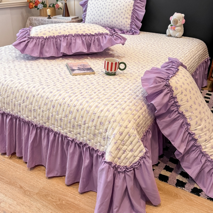 91家纺网 家纺一手货源 找家纺 云木里 2026新款古法水洗棉印花床盖四件套 紫鸳