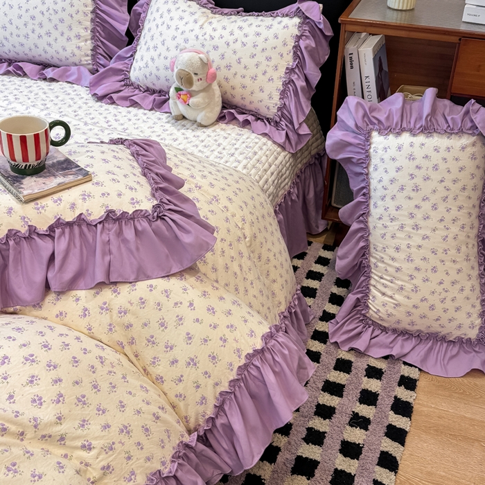 91家纺网 家纺一手货源 找家纺 云木里 2026新款古法水洗棉印花床盖四件套 紫鸳