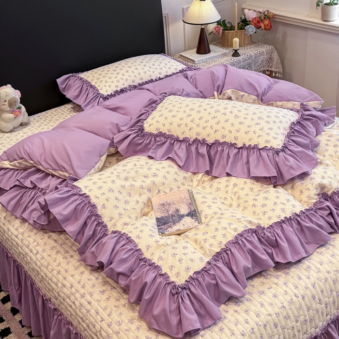 91家纺网 家纺一手货源 找家纺 云木里 2026新款古法水洗棉印花床盖四件套 紫鸳