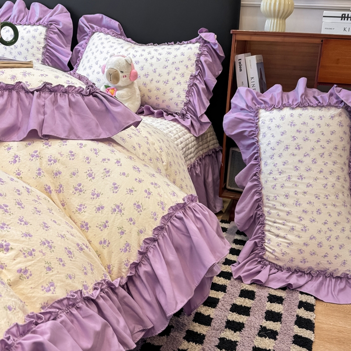 91家纺网 家纺一手货源 找家纺 云木里 2026新款古法水洗棉印花床盖四件套 紫鸳