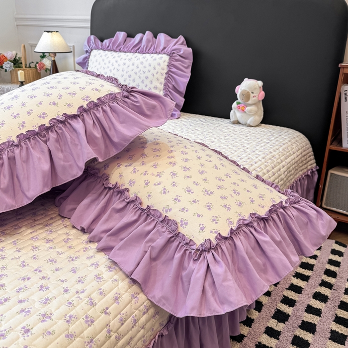 91家纺网 家纺一手货源 找家纺 云木里 2026新款古法水洗棉印花床盖四件套 紫鸳