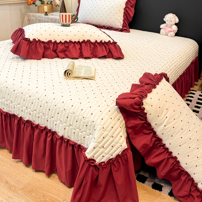 91家纺网 家纺一手货源 找家纺 云木里 2026新款古法水洗棉印花床盖四件套 爱恋波点