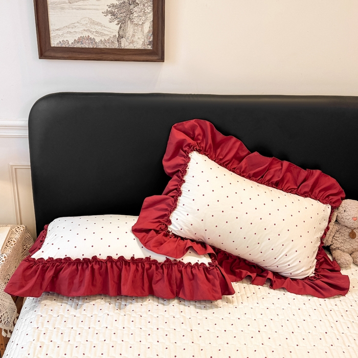 91家纺网 家纺一手货源 找家纺 云木里 2026新款古法水洗棉印花床盖四件套 爱恋波点