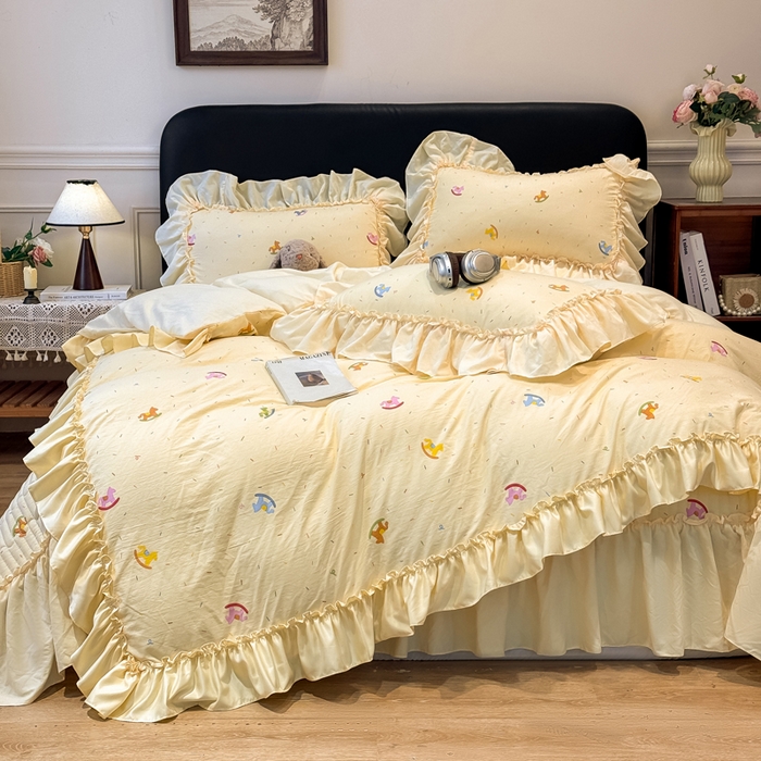 91家纺网 家纺一手货源 找家纺 云木里 2026新款古法水洗棉印花床盖四件套 好运木马