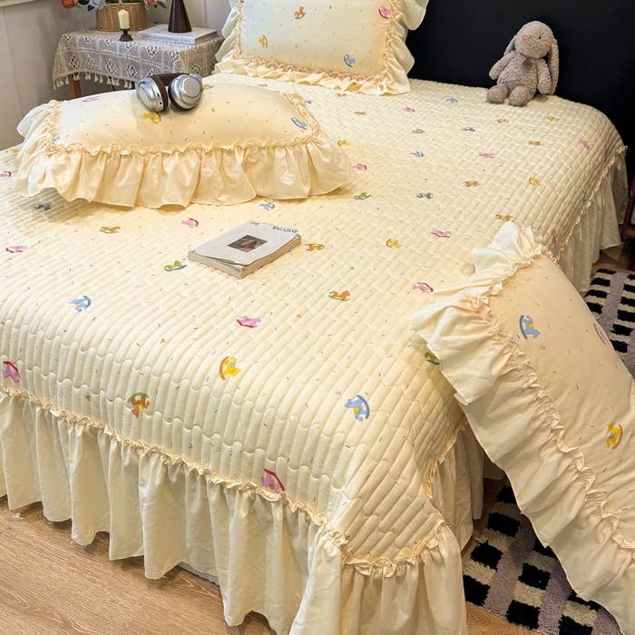 91家纺网 家纺一手货源 找家纺 云木里 2026新款古法水洗棉印花床盖四件套 好运木马