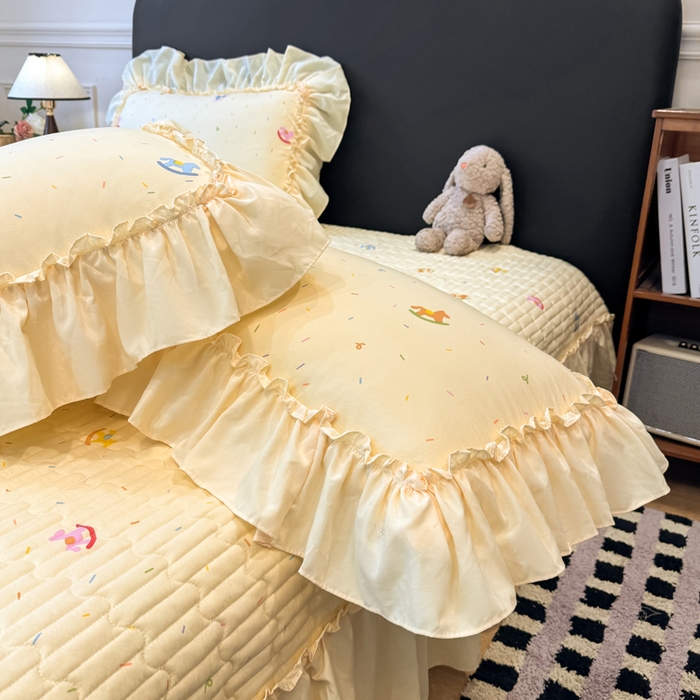 91家纺网 家纺一手货源 找家纺 云木里 2026新款古法水洗棉印花床盖四件套 好运木马