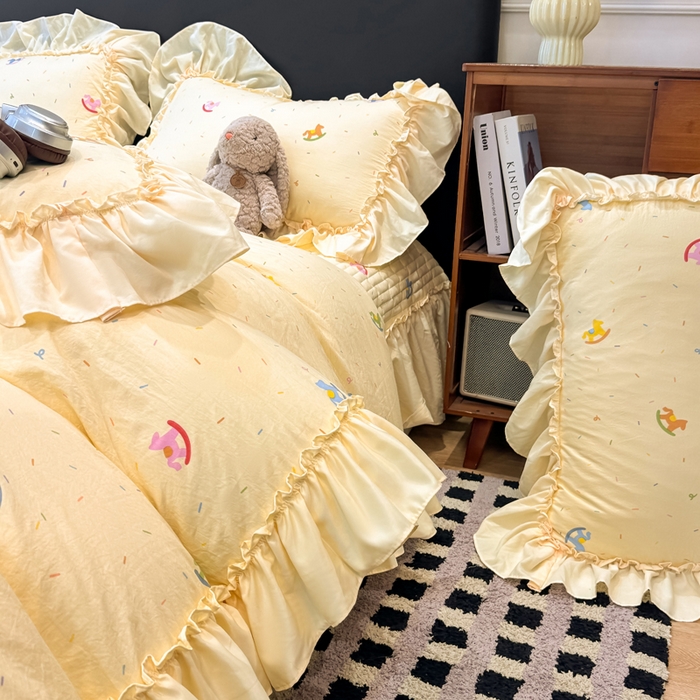 91家纺网 家纺一手货源 找家纺 云木里 2026新款古法水洗棉印花床盖四件套 好运木马