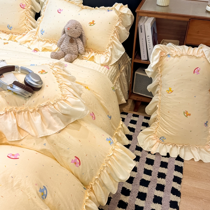 91家纺网 家纺一手货源 找家纺 云木里 2026新款古法水洗棉印花床盖四件套 好运木马