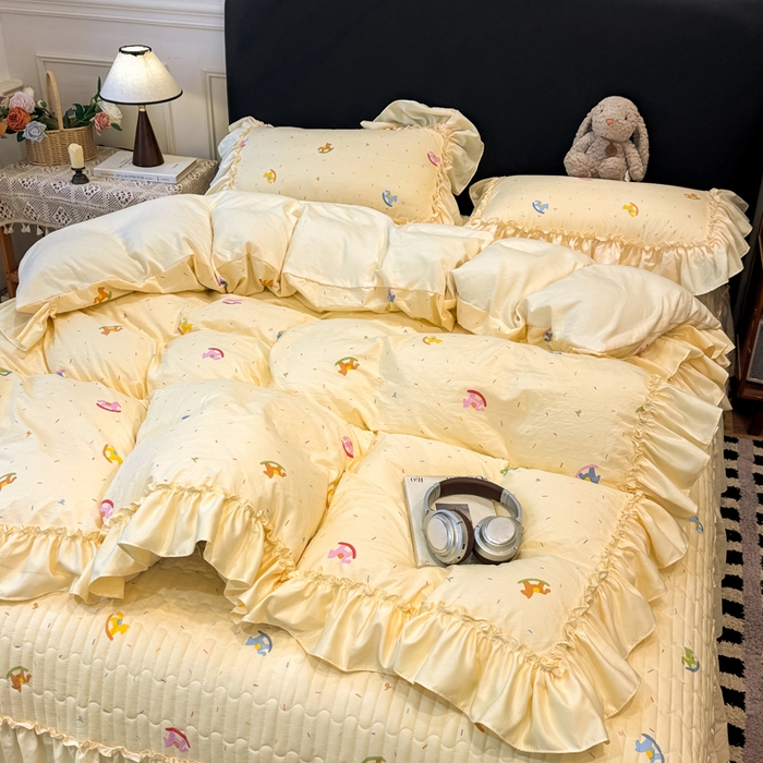 91家纺网 家纺一手货源 找家纺 云木里 2026新款古法水洗棉印花床盖四件套 好运木马