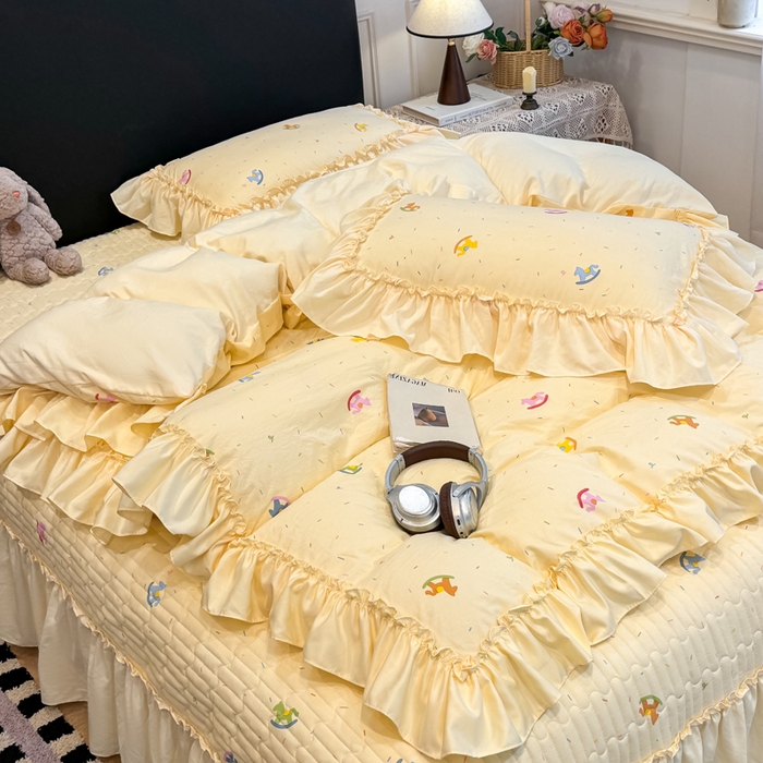 91家纺网 家纺一手货源 找家纺 云木里 2026新款古法水洗棉印花床盖四件套 好运木马