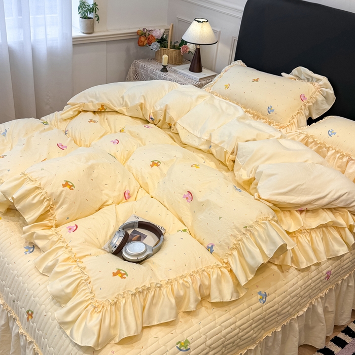 91家纺网 家纺一手货源 找家纺 云木里 2026新款古法水洗棉印花床盖四件套 好运木马