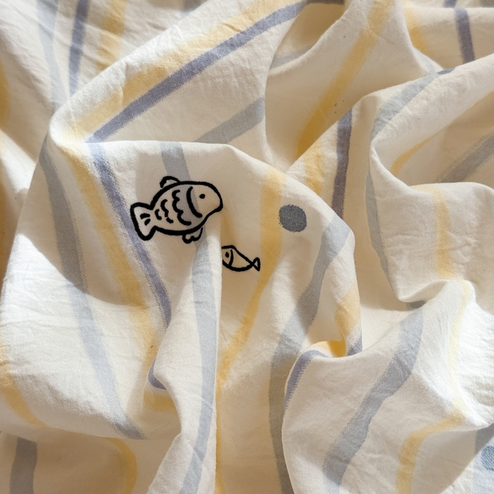 91家纺网 家纺一手货源 找家纺 禧缘家纺（原梦想家） 2026新款仿棉学生三件套云感棉 素描小鱼