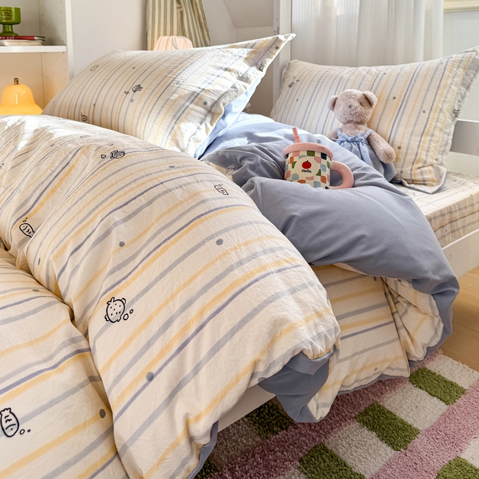 91家纺网 家纺一手货源 找家纺 禧缘家纺（原梦想家） 2026新款仿棉学生三件套云感棉 素描小鱼