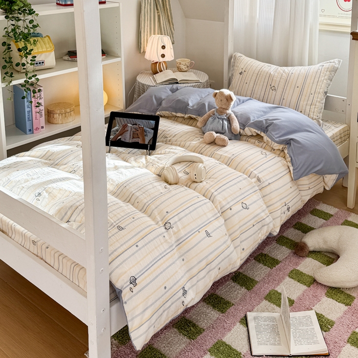 91家纺网 家纺一手货源 找家纺 禧缘家纺（原梦想家） 2026新款仿棉学生三件套云感棉 素描小鱼