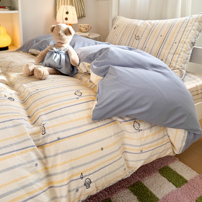 91家纺网 家纺一手货源 找家纺 禧缘家纺（原梦想家） 2026新款仿棉学生三件套云感棉 素描小鱼