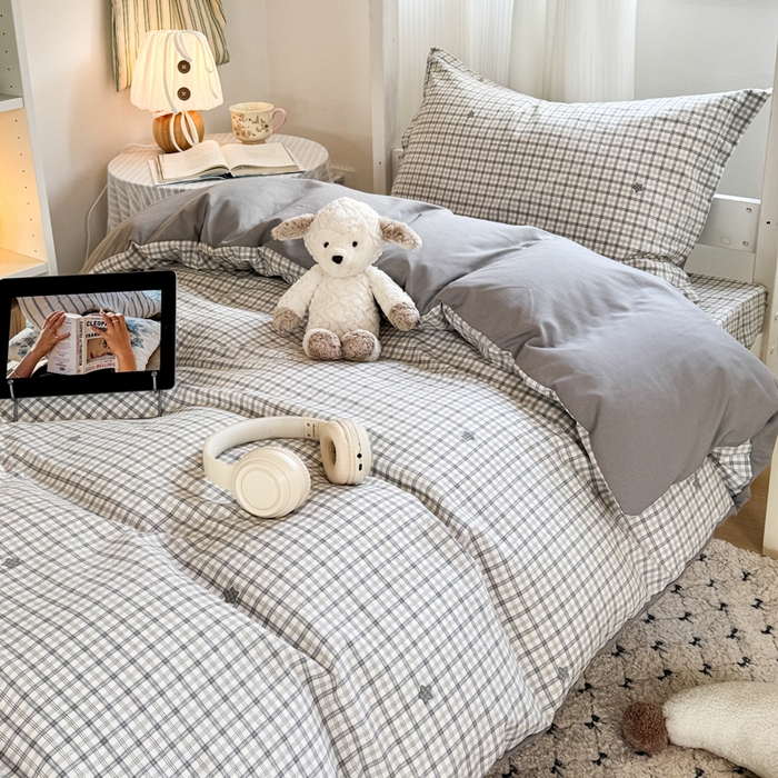 91家纺网 家纺一手货源 找家纺 禧缘家纺（原梦想家） 2026新款仿棉学生三件套云感棉 灰格星星