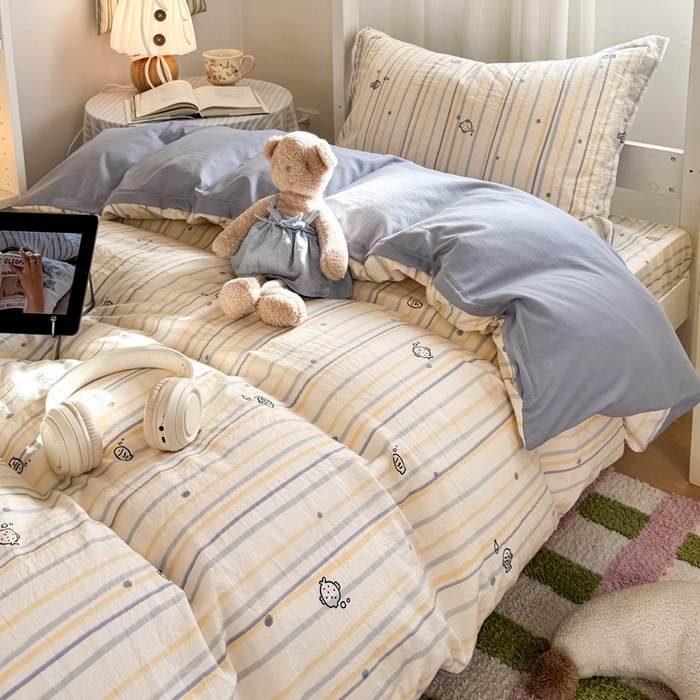 91家纺网 家纺一手货源 找家纺 禧缘家纺（原梦想家） 2026新款仿棉学生三件套云感棉 素描小鱼