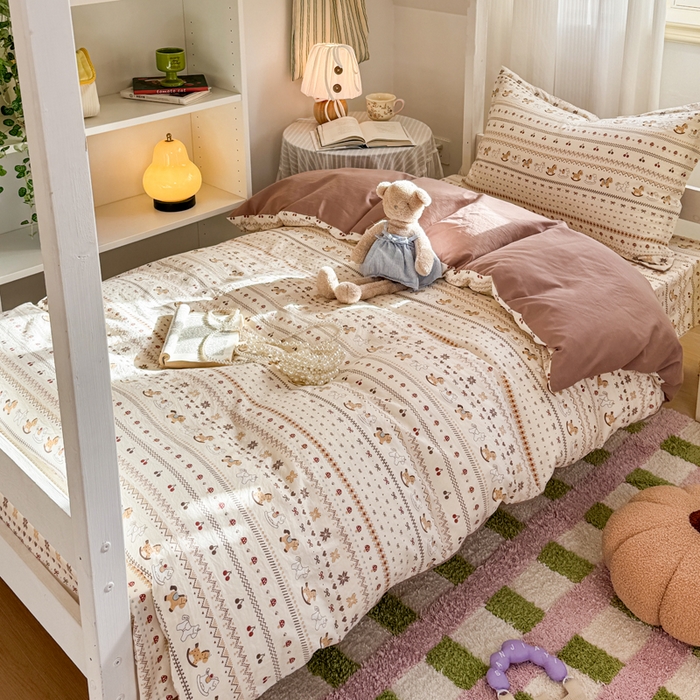 91家纺网 家纺一手货源 找家纺 禧缘家纺（原梦想家） 2026新款仿棉学生三件套云感棉 木马乐园