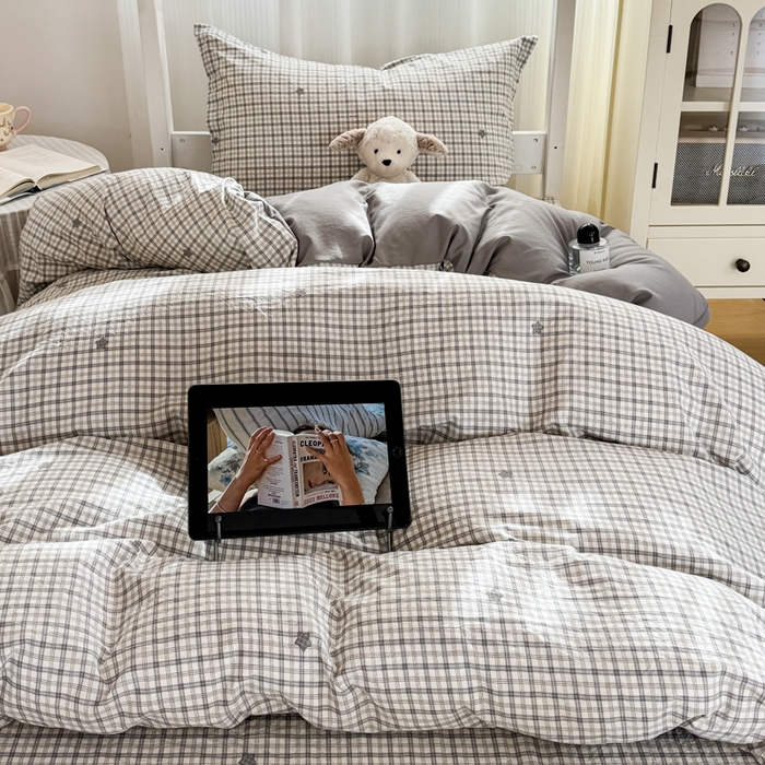 91家纺网 家纺一手货源 找家纺 禧缘家纺（原梦想家） 2026新款仿棉学生三件套云感棉 灰格星星