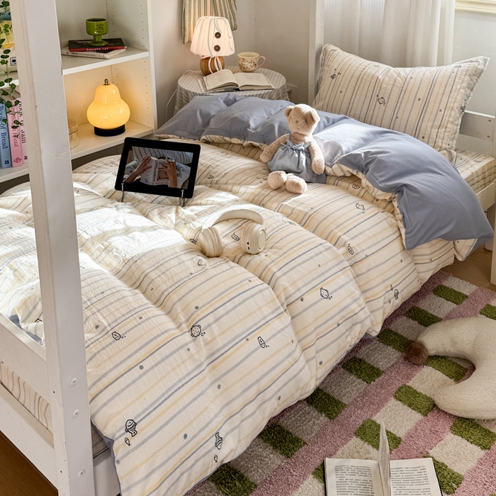 91家纺网 家纺一手货源 找家纺 禧缘家纺（原梦想家） 2026新款仿棉学生三件套云感棉 素描小鱼