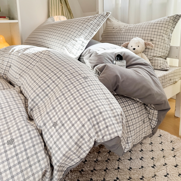 91家纺网 家纺一手货源 找家纺 禧缘家纺（原梦想家） 2026新款仿棉学生三件套云感棉 灰格星星