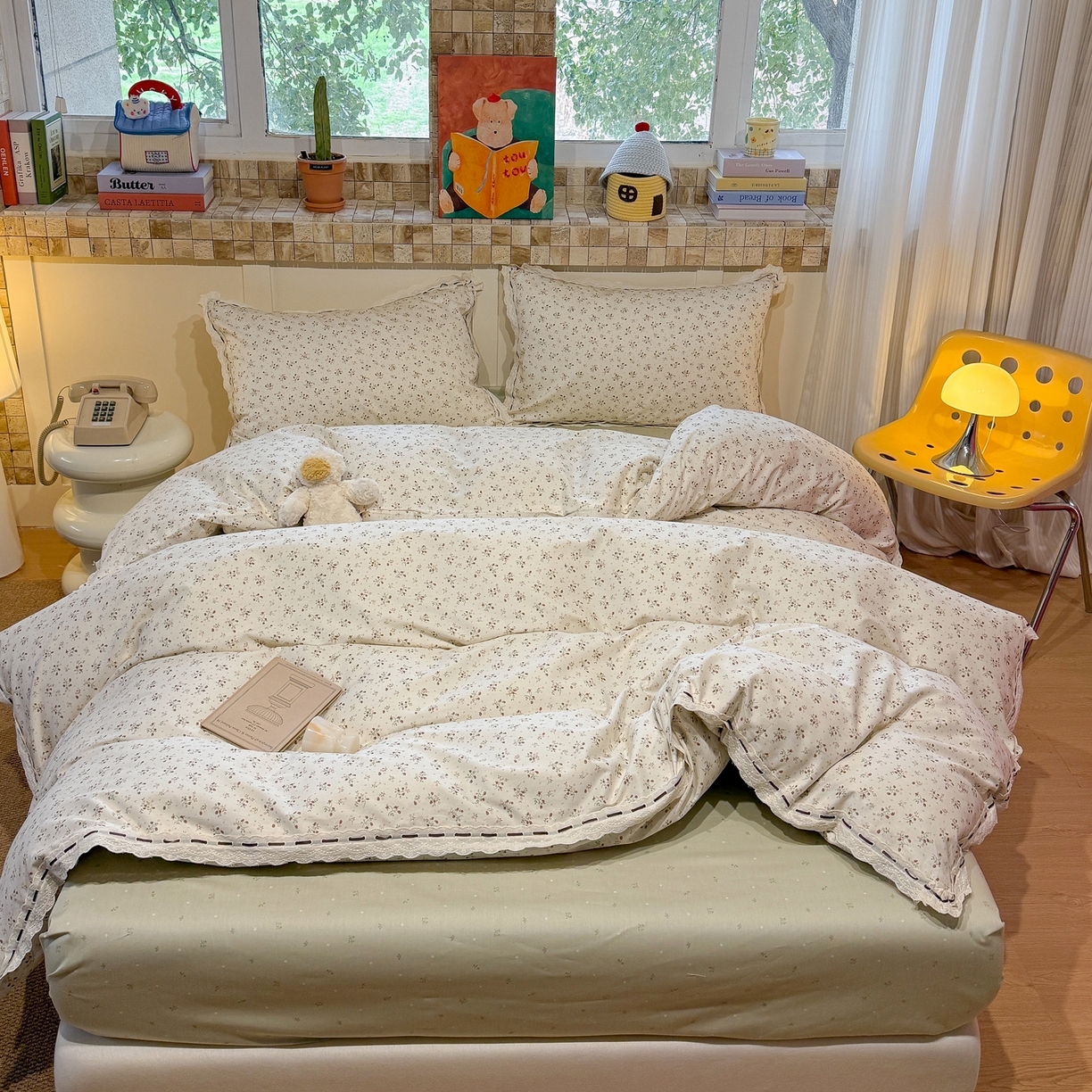 欣宜家纺 2026新款全棉纯棉法式小清新复古碎花四件套 粉枝蔓